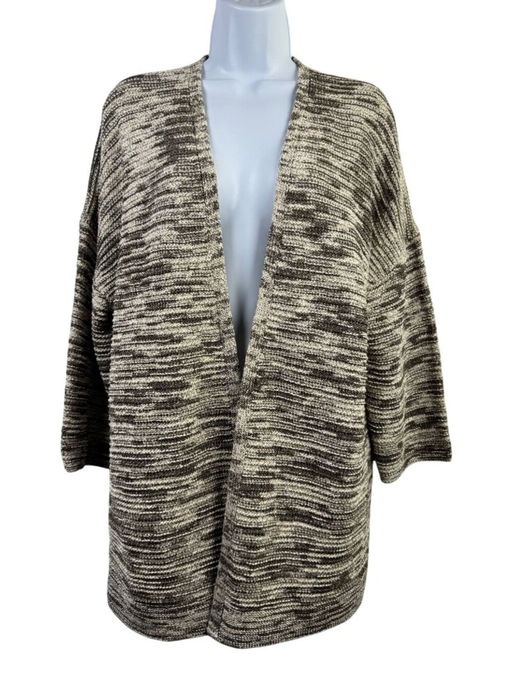 Pure J. Jill Womens Open Front Knit Cardigan Sweater Size Medium Brown Beige Str